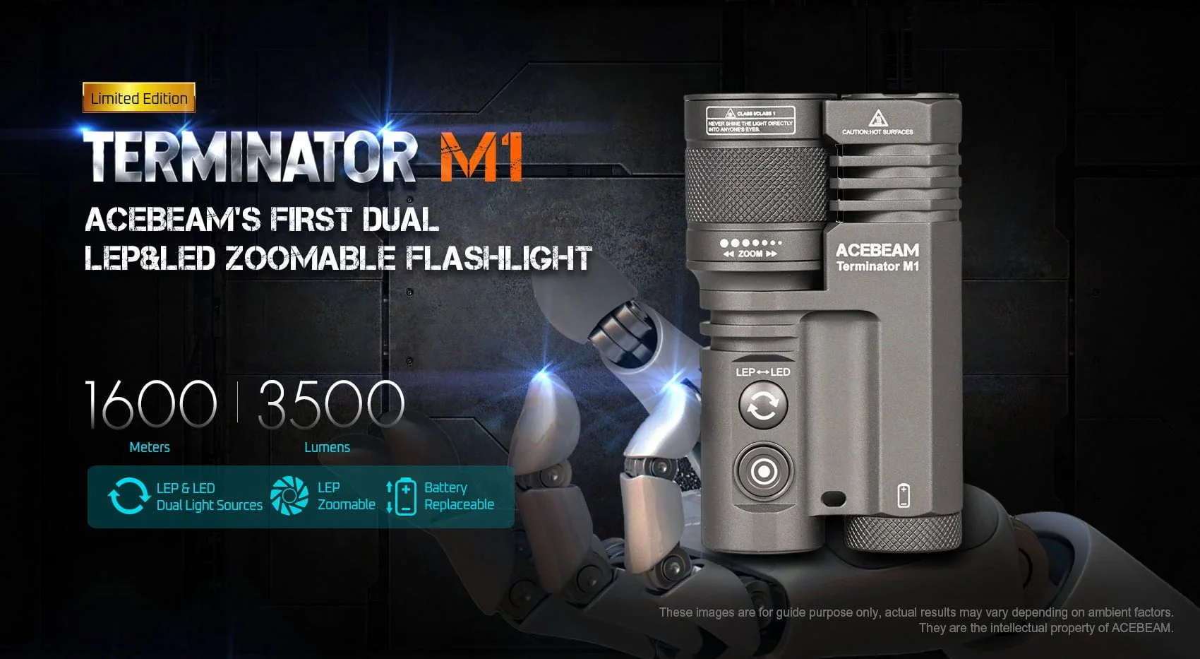 Acebeam Terminator M1 Dual Head LEP Flashlight - Image 4
