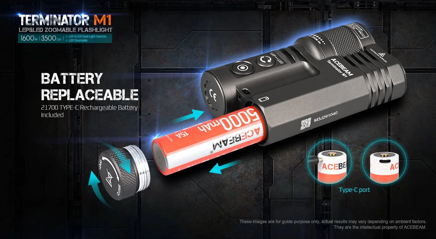 Acebeam Terminator M1 Dual Head LEP Flashlight - Image 7