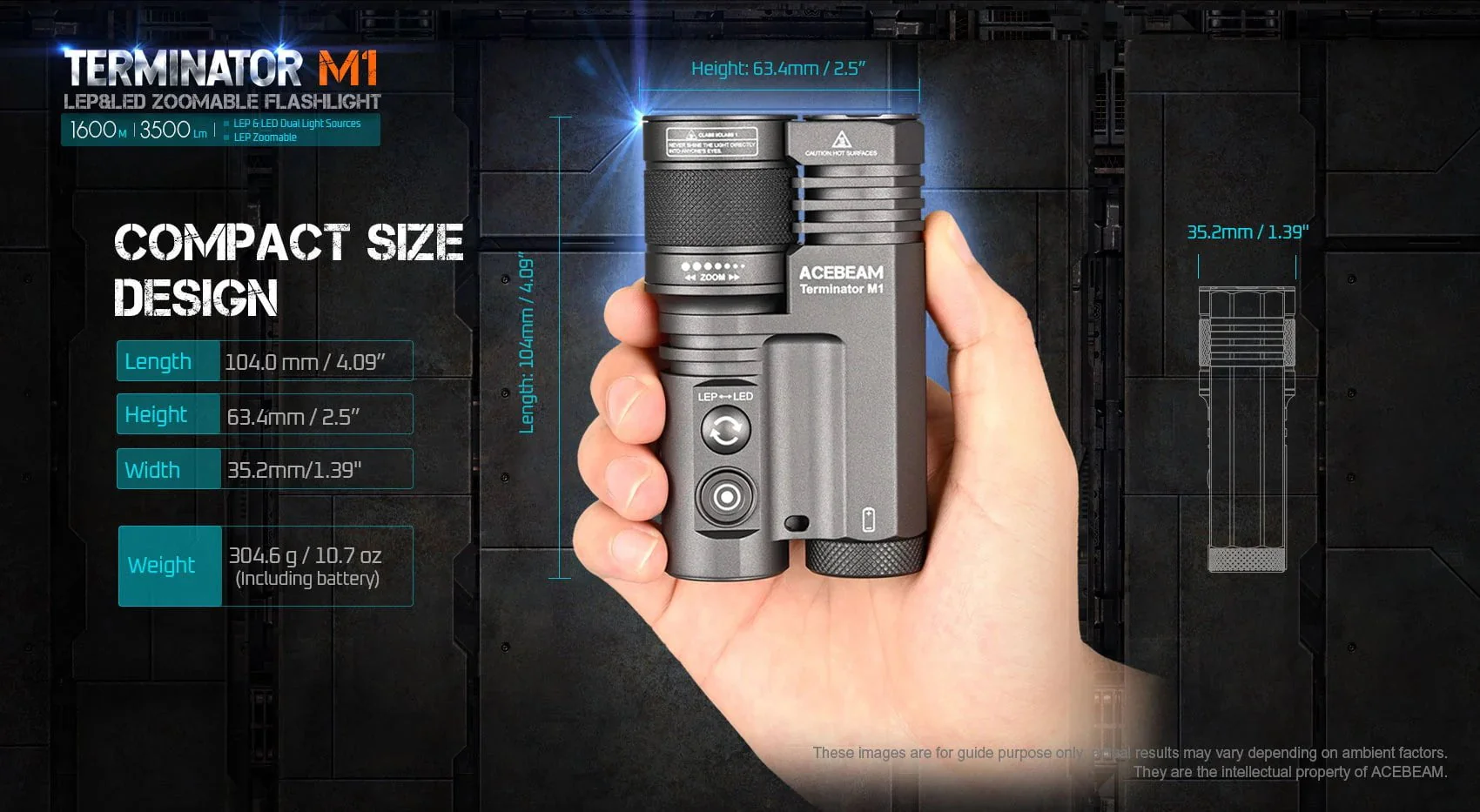 Acebeam Terminator M1 Dual Head LEP Flashlight - Image 9