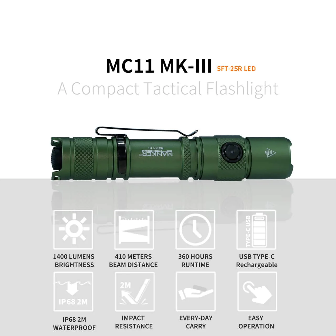 Manker MC11 III USB-C Rechargeable Tactical Flashlight - Image 6