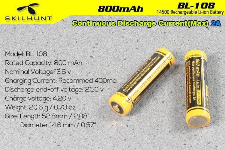 Skilhunt BL-108 800mAh 14500 Protected Battery - Image 3